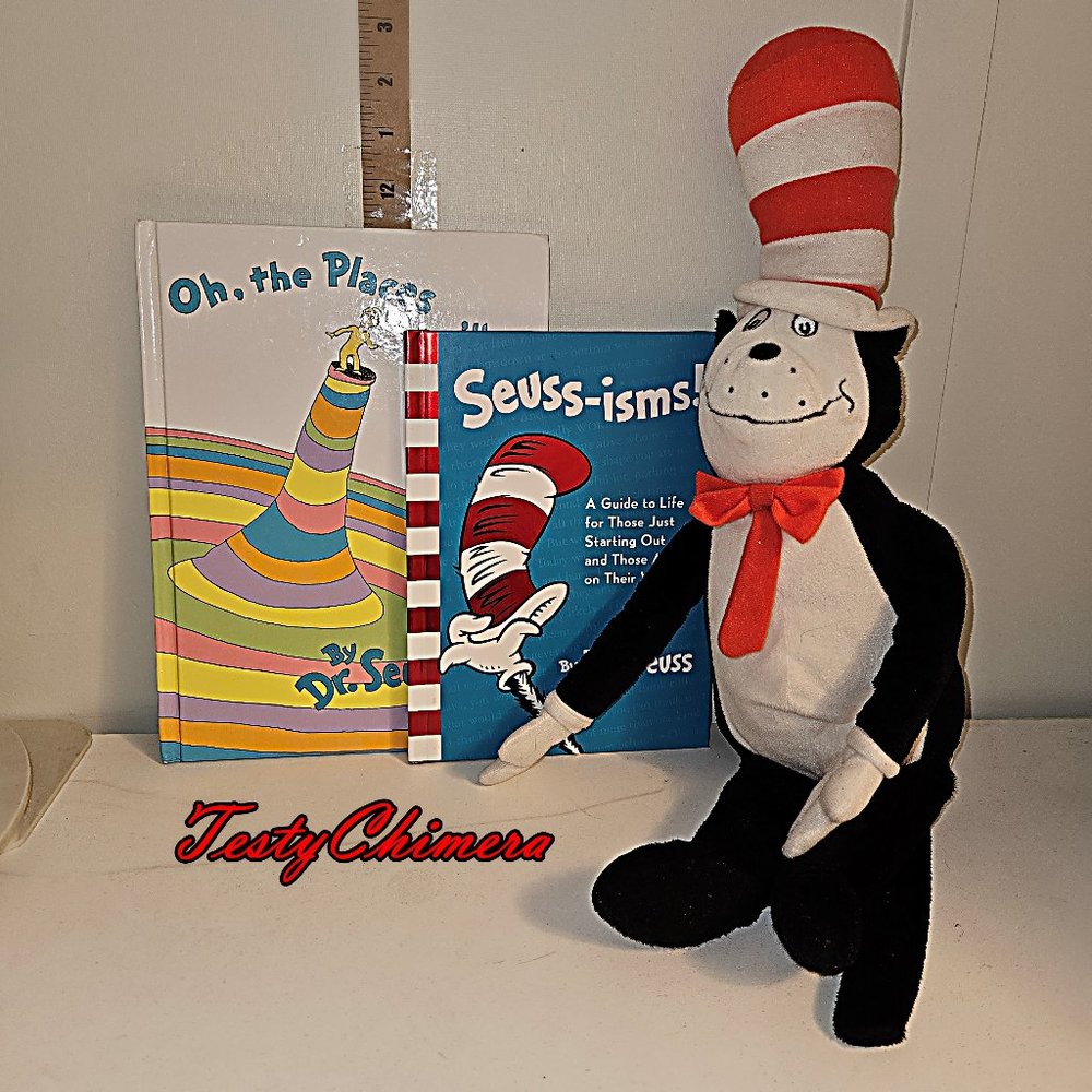 Seuss-isms & Oh The Places You'll Go Books w/Plush Cat in the Hat ~ EUC